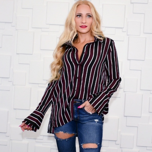 MODA ME COUTURE Tops - Top Shirt Striped Button Down top